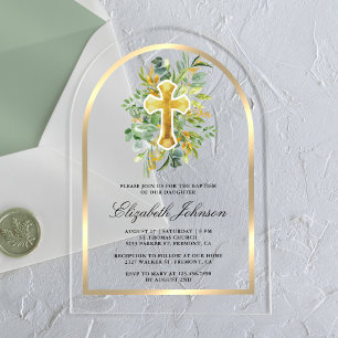 Eukalyptus Gold Greenery Arch Taufe Acryleinladungen