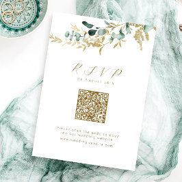 Eukalyptus gold greenery boho QR Code Hochzeit RSVP Karte