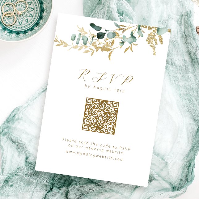 Eukalyptus gold greenery boho QR Code Hochzeit RSVP Karte (Eucalyptus gold greenery boho QR code wedding RSVP Card)