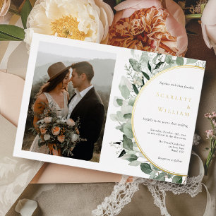 Eukalyptus Gold Horizontales Foto Hochzeit Folieneinladung