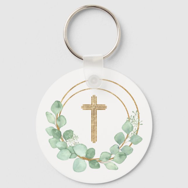 Eukalyptus-Gold-Kreuz Schlüsselanhänger (Vorderseite)