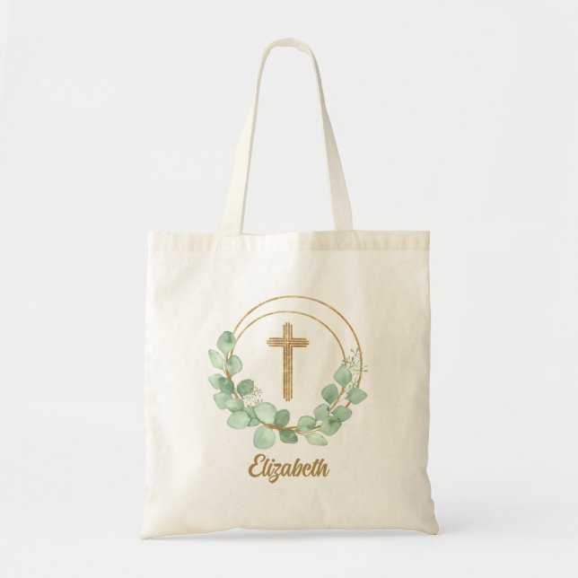 Eukalyptus-Gold-Kreuz Tragetasche (Vorne)