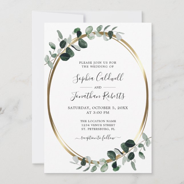 Eukalyptus Gold Metallic All in one Wedding Einladung (Vorderseite)