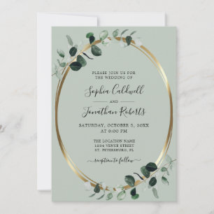 Eukalyptus Gold Metallic Sage All in one Wedding Einladung