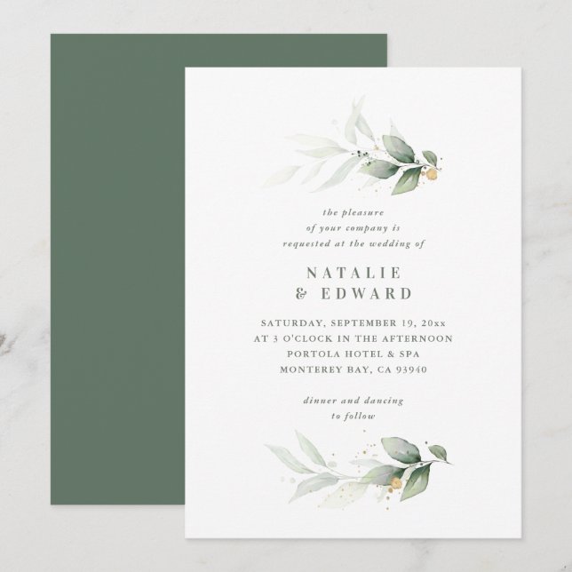 Eukalyptus gold Moderne minimale elegante Hochzeit (Vorne/Hinten)