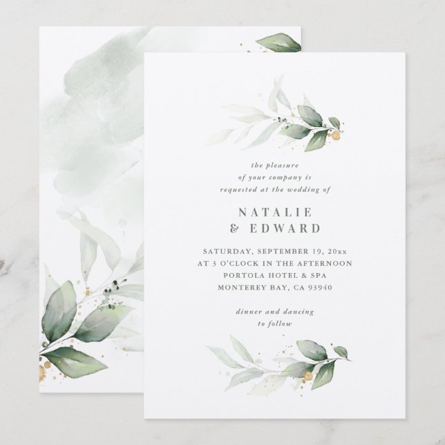 Eukalyptus gold Moderne minimale elegante Hochzeit (Vorne/Hinten)