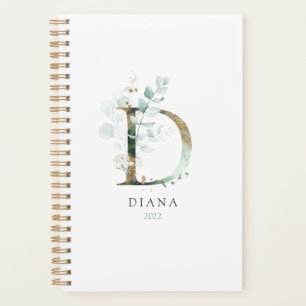Eukalyptus Gold Monogram Initial D Floral Greenery Planer