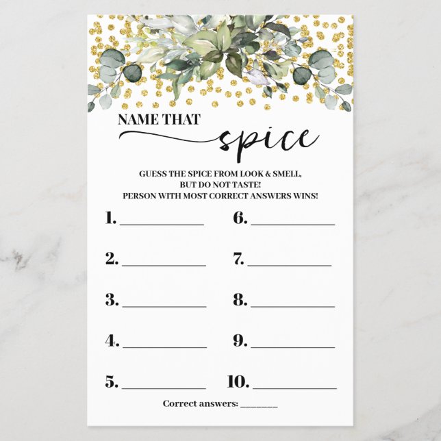 Eukalyptus Gold Name dieser Spuckdusche-Spielkarte Flyer (Vorne)