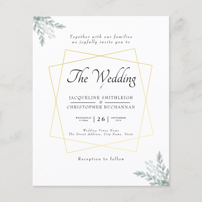 Eukalyptus Gold Rahmen Hochzeitsempfang Flyer (Vorne)