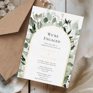 Eukalyptus Gold Sage Einfach Wir sind Verlobt Folieneinladung