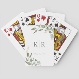 Eukalyptus Gold Sage Green Monogram Wedding Spielkarten