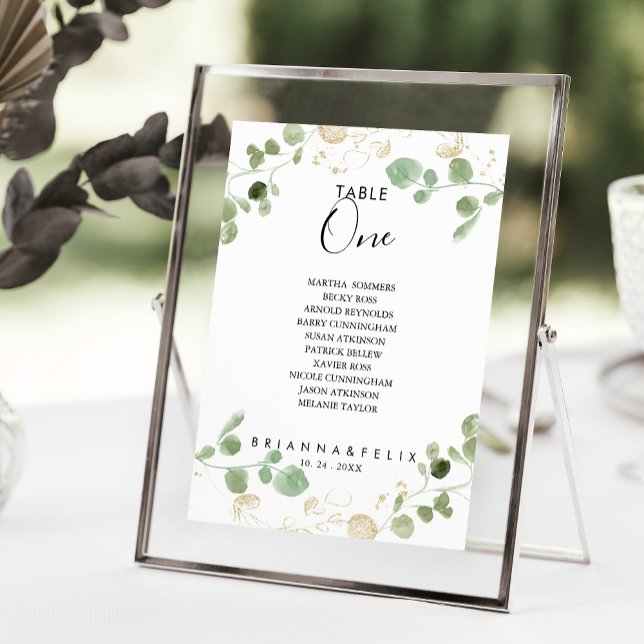 Eukalyptus-Gold-Tischnummer 1 Sitzkarte Einladung (Von Creator hochgeladen)