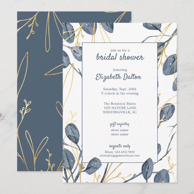 Eukalyptus & Gold Watercolor Garden Brautparty Einladung (Vorne/Hinten)
