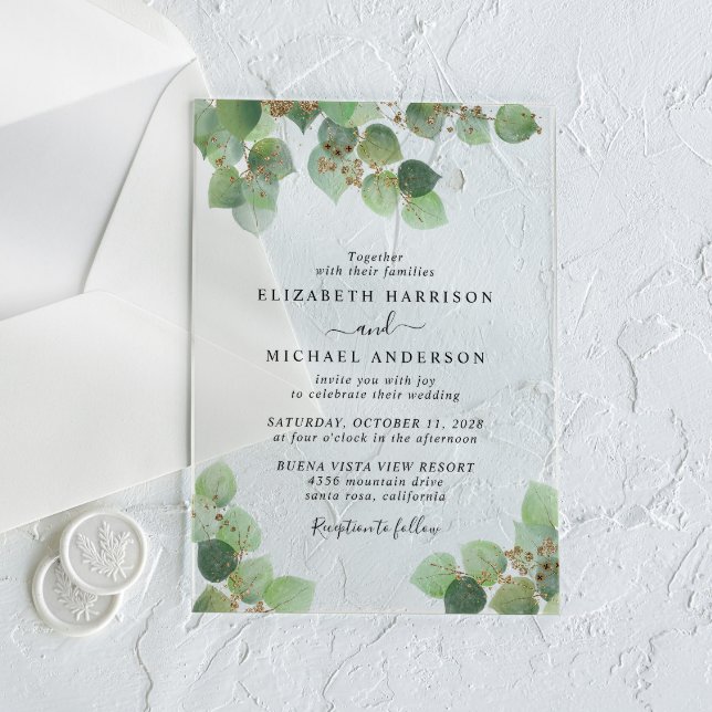 Eukalyptus Gold Watercolor Wedding Acryleinladungen (Make your wedding day unforgettable with stunning acrylic invitations—modern, elegant, unique!)