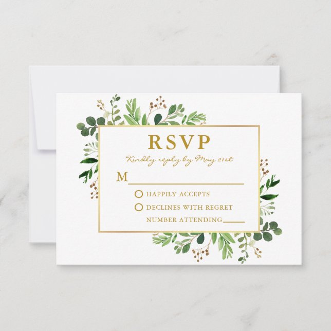 Eukalyptus Gold Wedding RSVP Karte (Vorderseite)