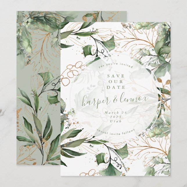 Eukalyptus Golden Boho Modern Fall Pampas Circle Save The Date (Vorne/Hinten)