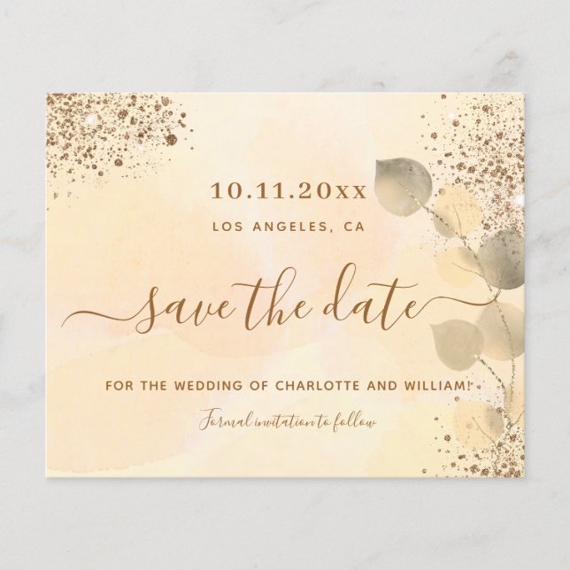 Eukalyptus golden Budget Hochzeit speichern das Da Flyer (Vorne)
