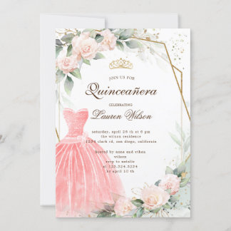 Eukalyptus golden floral Quinceañera Einladung