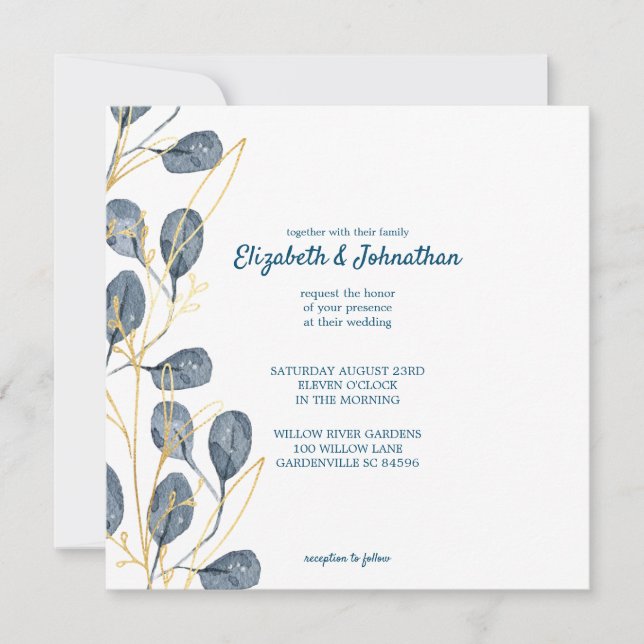 Eukalyptus Golden Garden Floral Wedding Einladung (Vorderseite)