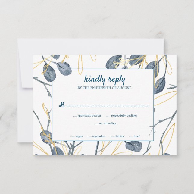 Eukalyptus Golden Garden Floral Wedding RSVP Karte (Vorderseite)