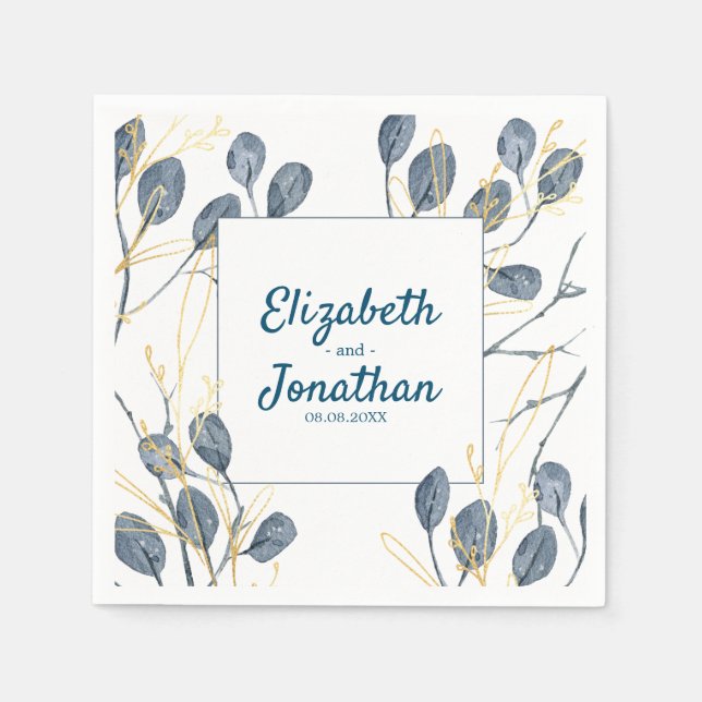 Eukalyptus Golden Garden Floral Wedding Serviette (Vorderseite)