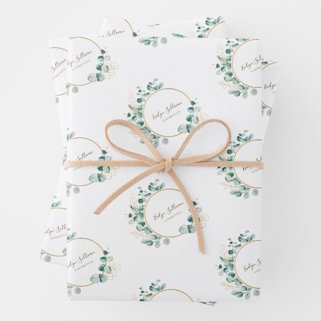 Eukalyptus goldenes Logo, Umhüllung von Papierblät Geschenkpapier Set (Beispiel)