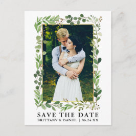 Eukalyptus-Goldrahmen Save the Date Postkarte