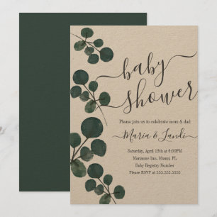 Eukalyptus Green Baby Dusche Kraft Einladung
