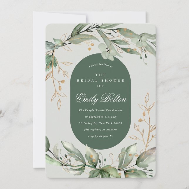 Eukalyptus Green Breezy Sea Glass Bridal Einladung (Vorderseite)