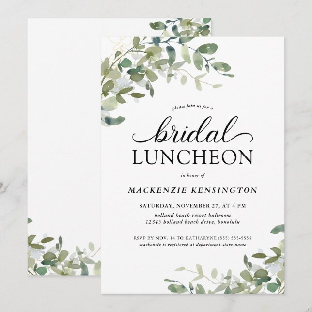 Eukalyptus Green Bridal Luncheon Einladung (Vorne/Hinten)