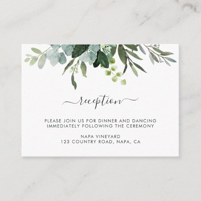 Eukalyptus Green Foliage Hochzeitempfang Begleitkarte (Vorderseite)