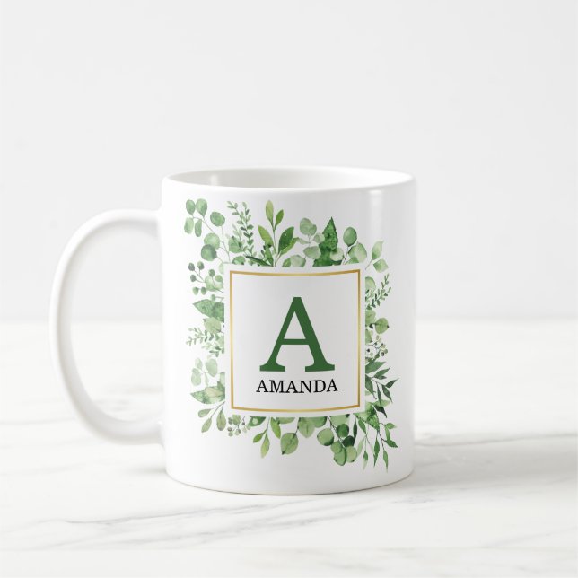 Eukalyptus Green Foliage Mit Monogramm Tasse (Links)