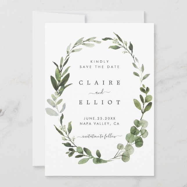 Eukalyptus Green Foliage Save the Date Karte (Vorderseite)