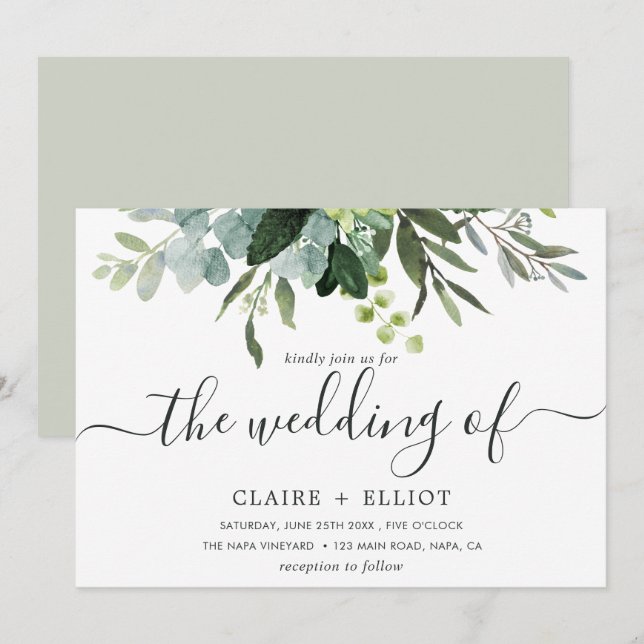 Eukalyptus Green Foliage Wedding Einladung (Vorne/Hinten)