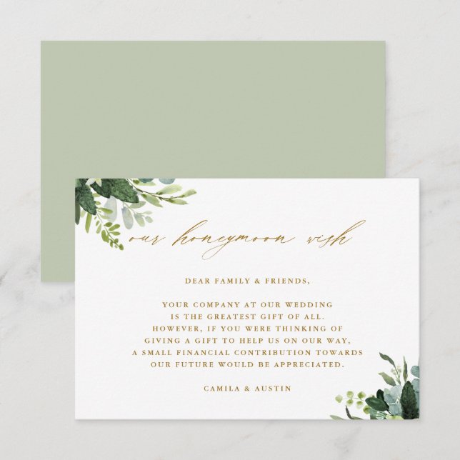 Eukalyptus Green Foliage Wedding Honeymoon Wish Begleitkarte (Vorne/Hinten)
