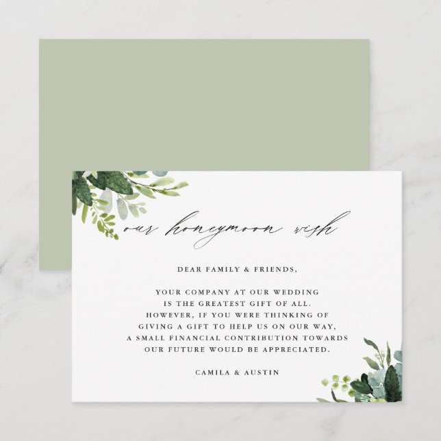 Eukalyptus Green Foliage Wedding Honeymoon Wish Begleitkarte (Vorne/Hinten)