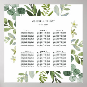 Eukalyptus Green Foliage Wedding Seating Chart Poster