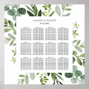 Eukalyptus Green Foliage Wedding Seating Chart Poster