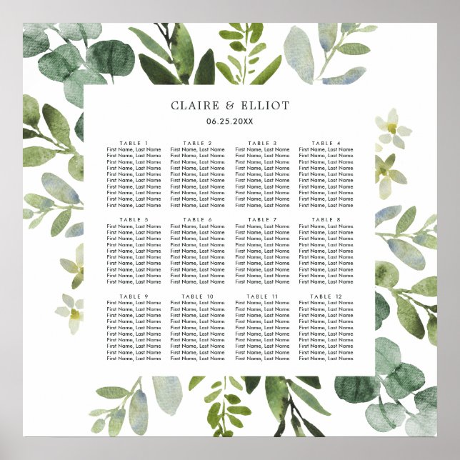 Eukalyptus Green Foliage Wedding Seating Chart Poster (Vorne)