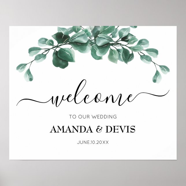 Eukalyptus Green Foliage Wedding Welcome Poster (Vorne)