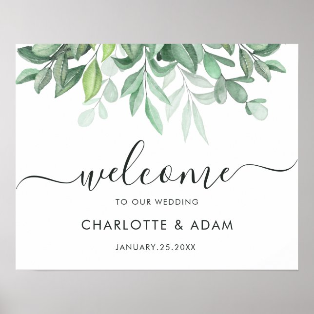 Eukalyptus Green Foliage Wedding Welcome Sign Poster (Vorne)