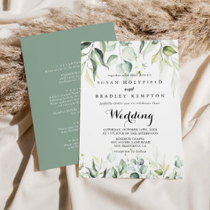 Eukalyptus Green Front & Back Wedding Einladung