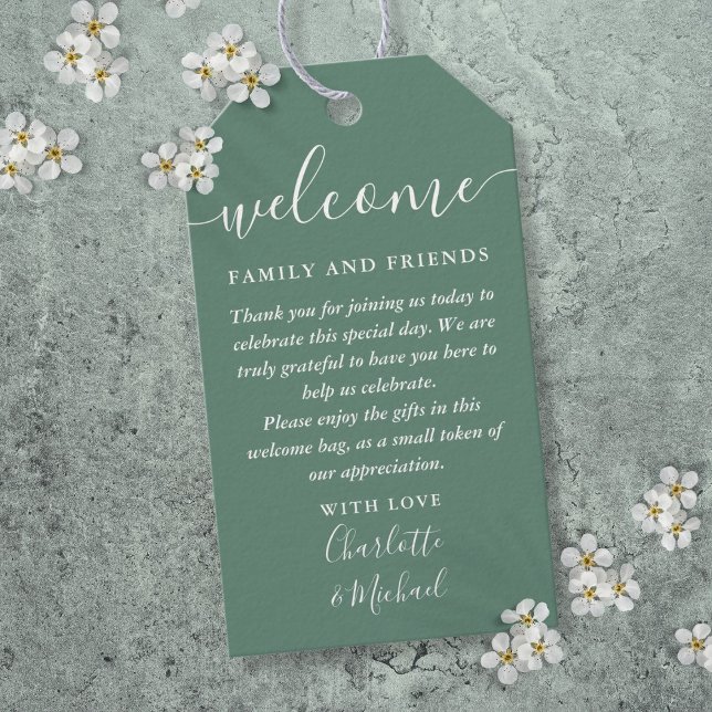 Eukalyptus Green Gastgeschenk Hochzeit Begrüßungsk Geschenkanhänger (Eucalyptus Green Wedding Favor Welcome Basket Bag Gift Tags)