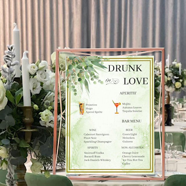 Eukalyptus Green Gold Foliage Wedding Bar Menu Poster (Von Creator hochgeladen)