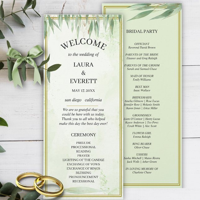 Eukalyptus Green Gold Foliage Wedding Program (Von Creator hochgeladen)