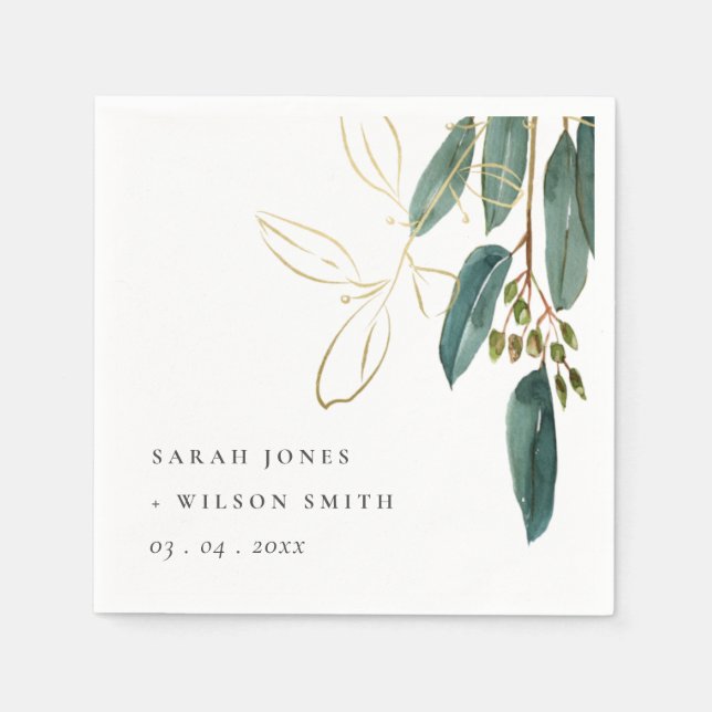 Eukalyptus Green Gold Foliage Wedding Serviette (Vorderseite)