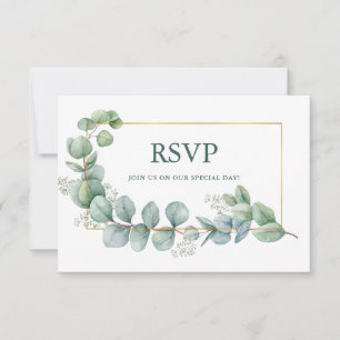 Eukalyptus Green Gold Frame Wedding RSVP Karte