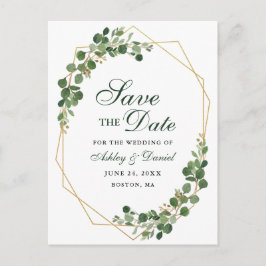 Eukalyptus Green Gold Save the Date Ankündigungspostkarte
