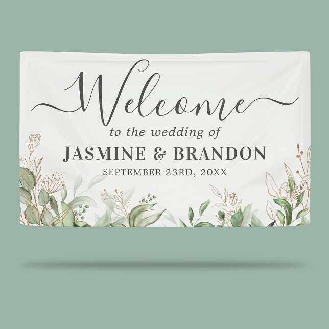 Eukalyptus Green Gold Wedding Welcome Banner (Von Creator hochgeladen)