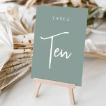 Eukalyptus Green Hand Scripted Table TEN Tischnummer<br><div class="desc">Einfache und schicke Tischnummer-Karten in Eukalyptus Grün und Weiß geben bei Ihrer Hochzeit oder Veranstaltung eine elegante Note. Das Design bietet "table [number]" in einem spannenden Mix aus klassischen Serifen und handgeschriebenen Skripten. Design wiederholt sich auf beiden Seiten. Einzelne nummerierte Karten werden separat verkauft; bestellen Sie jede Tischnummer einzeln aus...</div>